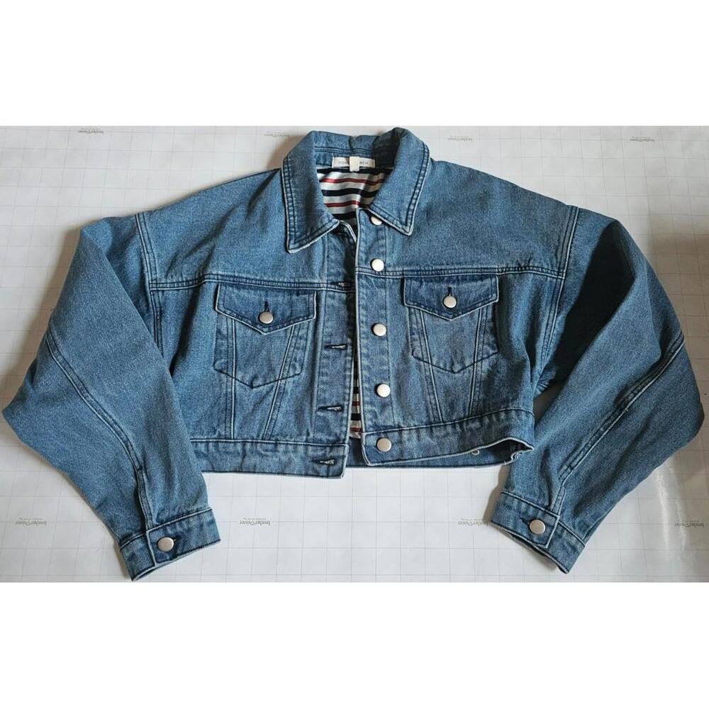 Honey Punch Cropped Denim Jacket – Striped Satin Lining – Women’s Small